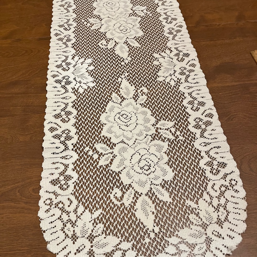 White Polyester  Floral Lace Table